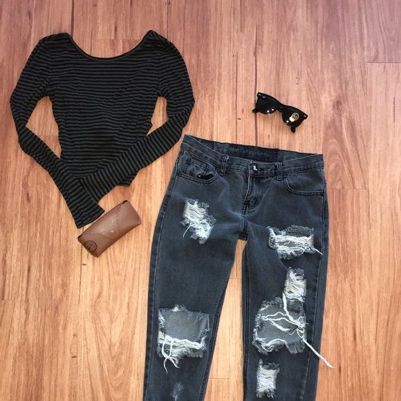 Black ONE TEASPOON trashed freebird jeans - Picture 2 of 7